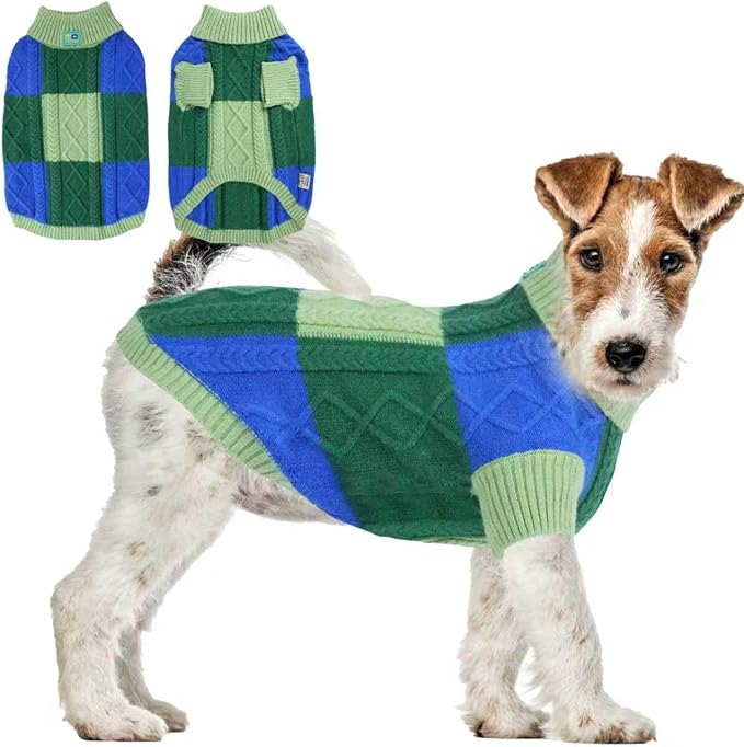 Turtleneck Pet Sweaters for Dogs Boys or Girls,Color Inlay and Moving Needle Pattern Dog Sweater,Pet Clothes,Dog Sweaters,Suitable for Various Breeds Dogs or Sizes(Green Group,M)