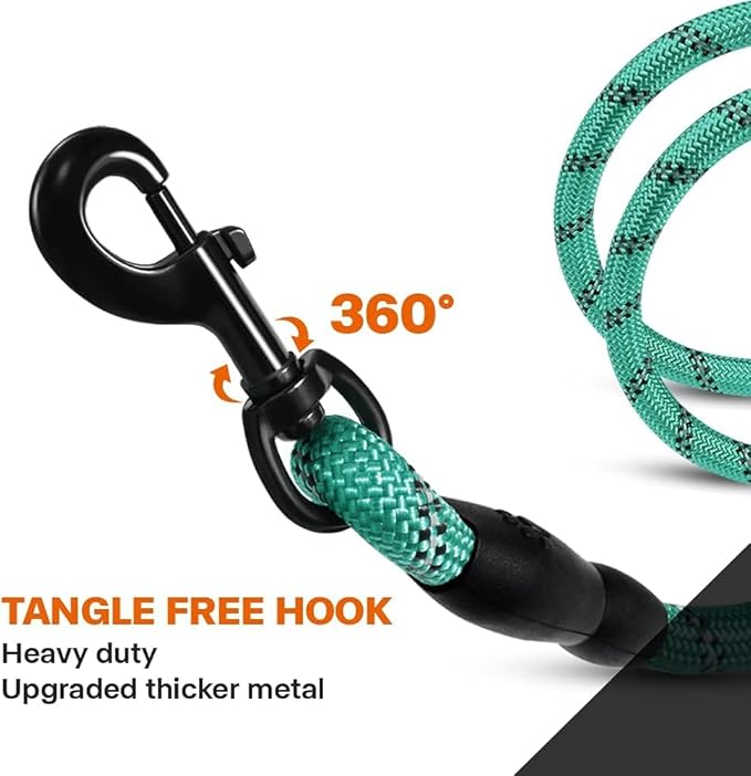 Taglory Rope Dog Leash 6 FT with Comfortable Padded Handle, Highly Reflective Threads Leash for Medium Large Dogs, 1/2 inch, Turquoise