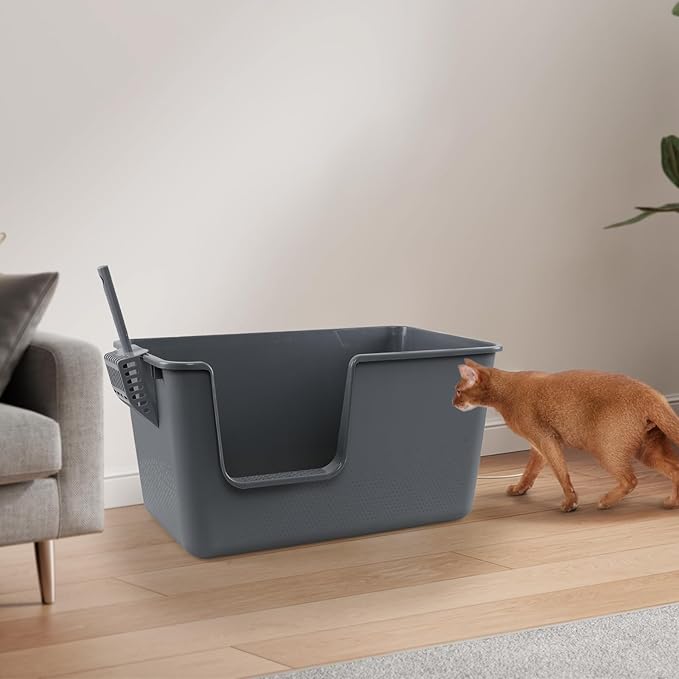 Extra Large Cat Litter Box with High Sides, Anti-Splashing Kitty Litter Box for Muti Cats, Open Big Cat Litter Pan, 4 Pack(Grey)