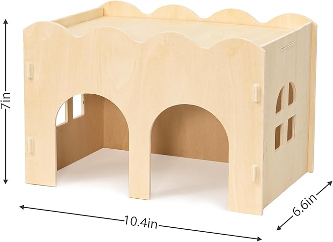 Guinea Pig Hideout, Natural Wooden Chew Proof Hideaway Hut for Small Pets (Wood, Guinea Pig)