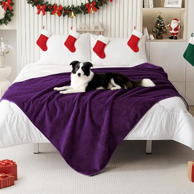 Smiry Waterproof Dog Bed Blanket, Leakproof Pet Throw Blanket for Bed Couch Sofa, Reversible Sherpa Fleece Furniture Protector Cover for Small Medium Large Dogs Cats (Purple, 60x80 inches)