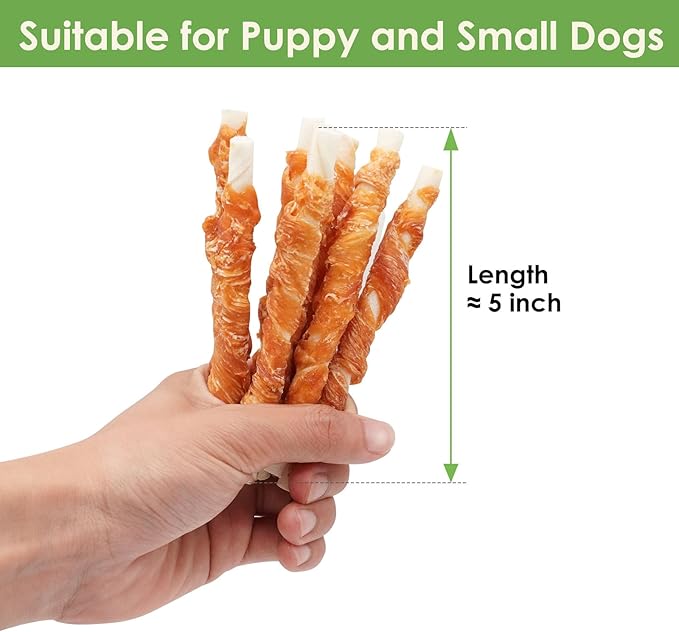 MON2SUN Dog Treats, Rawhide Twist Chicken Hide Sticks, Suitable for Puppy and Small Dogs, 5 Inch (Chicken, Pack of 40)