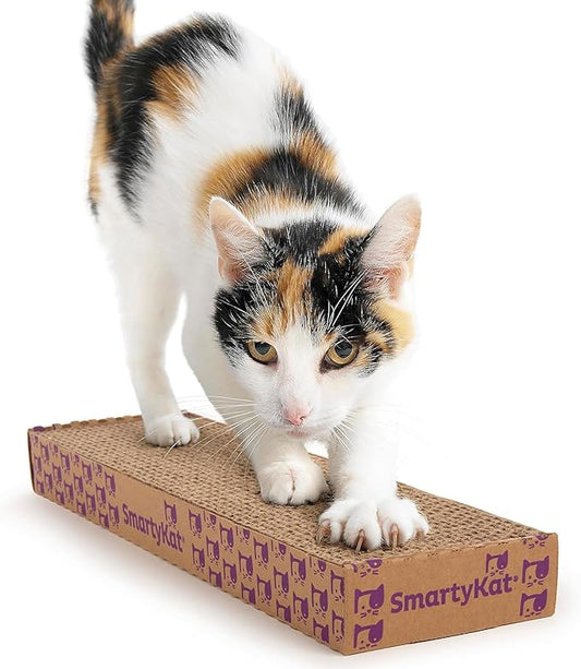 SmartyKat Super Scratcher Corrugated Cat Scratcher and Scratch Pad for Cats, Catnip Infused with Catnip, Scratchers for Indoor Cats and Kittens, Cardboard Scratching Post