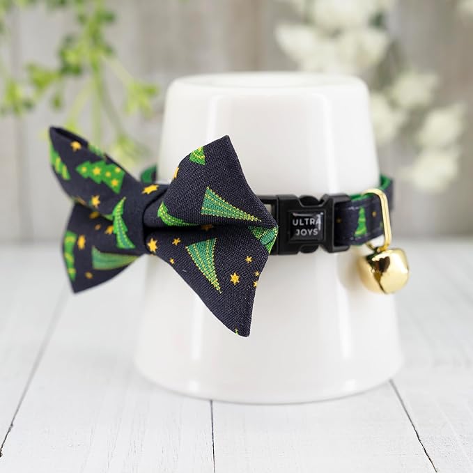 Ultra Joys Cat Collars with Bells - Breakaway & Bowtie Designs for Kittens & Cats - Christmas Tree Large