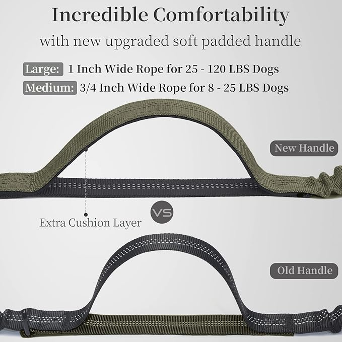 iYoShop Hands Free Dog Leash with Zipper Pouch, Dual Padded Handles and Durable Bungee for Walking, Jogging and Running Your Dog (Military Green, 8-25 lbs, Medium)
