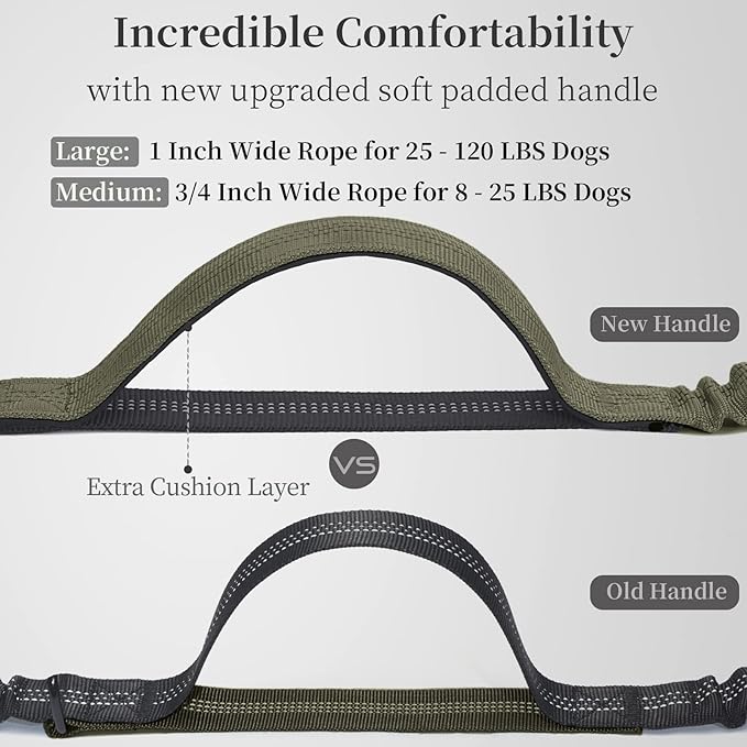 iYoShop Hands Free Dog Leash with Zipper Pouch, Dual Padded Handles and Durable Bungee for Walking, Jogging and Running Your Dog (Large, 25-120 lbs, Military Green)
