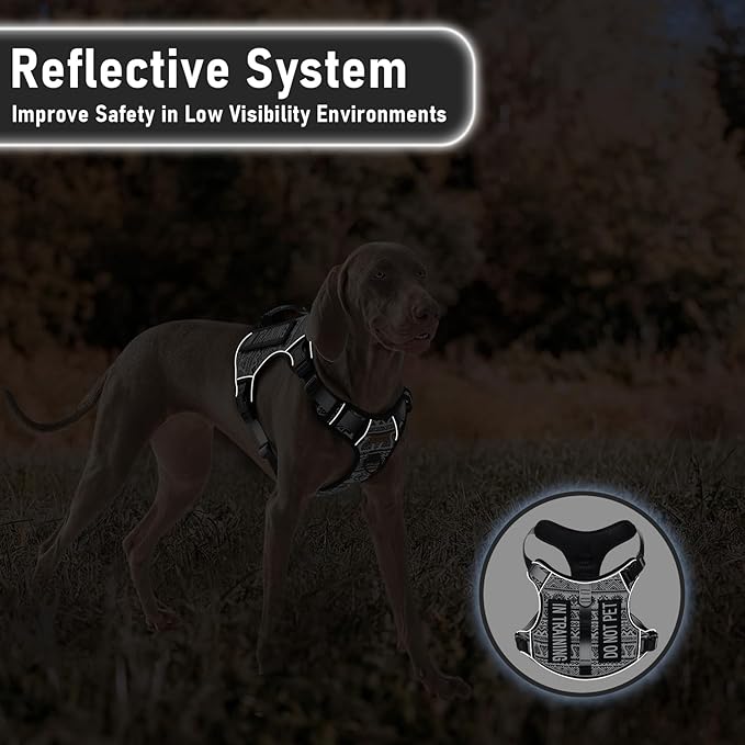 Tactical Dog Harness for Large Dogs No Pull Easy Walking Adjustable Pet Harness Reflective K9 Working Training Easy Control Pet Vest Military Service Dog Harnesses Black Ethnic L