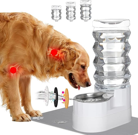 RIZZARI Large Water Dispenser for Dogs: 9L Automatic Stainless Steel Gravity Raised Pet Feeder with Specialized Brush and Triple Filter for Senior Pet Dogs with Neck Pain Garage Living Room