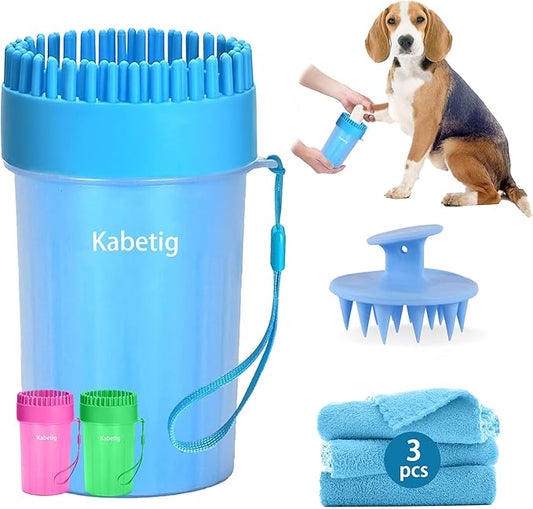 Dog Paw Cleaner for Meduim Small Breed Dogs with 3Pcs Absorbent Towels & Graspable Dog Bath Brush (Blue, Medium)