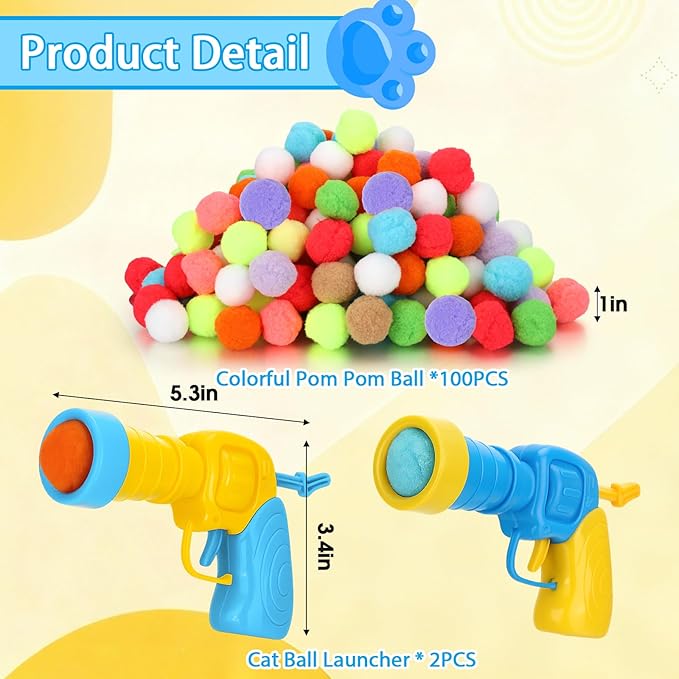 Mity rain 102PCS Cat Ball Launchers & Pom Pom Balls Interactive Cat Toy Set – Safe Soft Plush Kitten Toys for Indoor Cats, Fun Kitten Toys for Endless Active Play (Christmas)