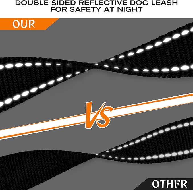 Joytale Dog Leash Heavy Duty for Large Dogs That Pull, Double Handle for Traffic Control, Double-Sided Reflective Leashes for Large Medium Dogs Night Safety, 5FT, Black