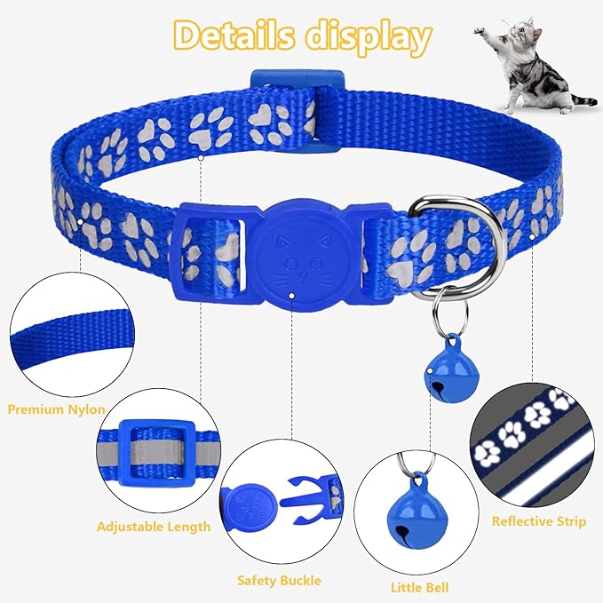Taglory Kitten Collar Breakaway with Bell, 2 Pack Girl Boy Pet Kitten Collar Adjustable 6-8 Inch for 2-6 Months Cat, NavyBlue
