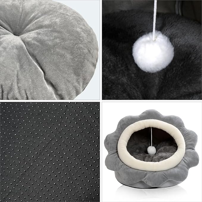 Lcybem Cat Beds for Indoor Cats - Rabbit-Shaped Cat Cave Bed with Hanging Toy,Super Soft Calming Pet Bed for Kitten,Small Dog,Warm Plush&Machine Washable&Removable Cotton Pad,cat Hideaway