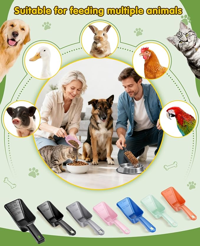 2 Pack Dog Food Scoop with 1 Cup and 2 Cup Capacity, Plastic Pet Food Measuring Scoops with Clear Measurement Lines for Dogs, Cats & More,Dishwasher safe (Pink and Black)