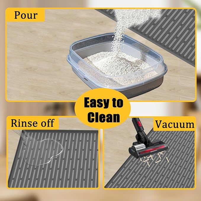 40"x30"(100cmx75cm) Extra Large Silicone Cat Litter Mat, XXL Litter Trapping Mat for Under Litter Box, Non-Slip Waterproof Kitty Litter Catcher, Easy to Clean Mat for Cats, Dark Gray