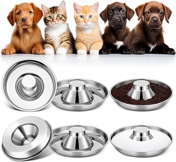 Zopeal 6 Pcs Stainless Steel Puppy Bowls 8.7" Small Dog Bowls for Food and Water, Multiple Mini Puppy Cat Feeding Bowl Weaning Slow Feeder for Litters, Small Dogs, Cat, Pets