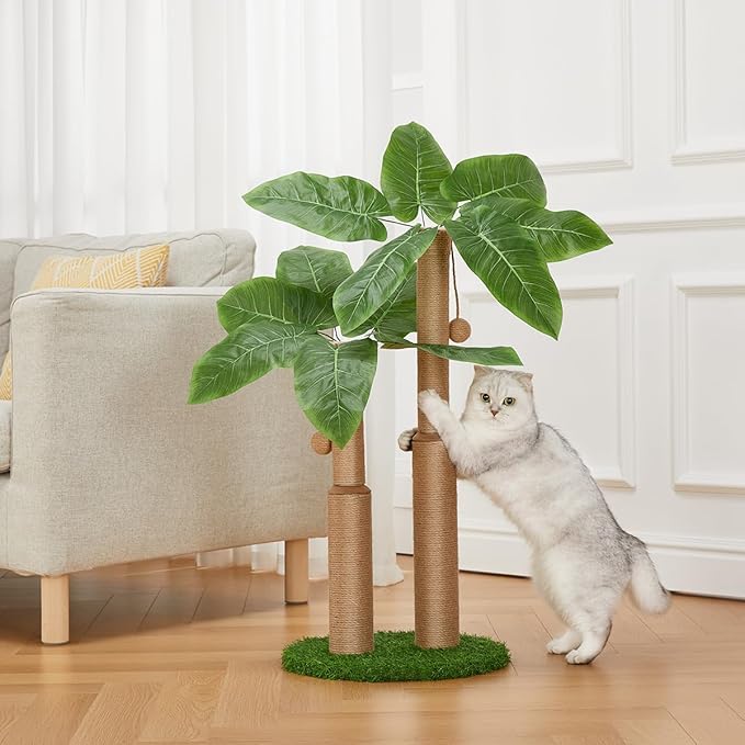 29.7inch Cat Scratching Post,Cat Scratcher Cat Tree with 2 Sisal Scratching Poles & 2 Interactive Dangling Balls,Cats Scratching Posts for Indoor Kitten & Adult Cats (2 Posts Banana Tree)