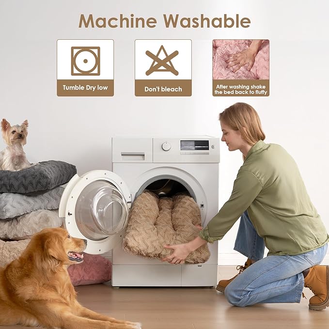 EHEYCIGA Reversible Dog Crate Bed Washable, Comfort Fluffy Plush Dog Kennel Pad Medium Size Dogs and Cats, Deluxe Machine Washable Pet Sleeping Mats, 29" x 21"x 3", Camel