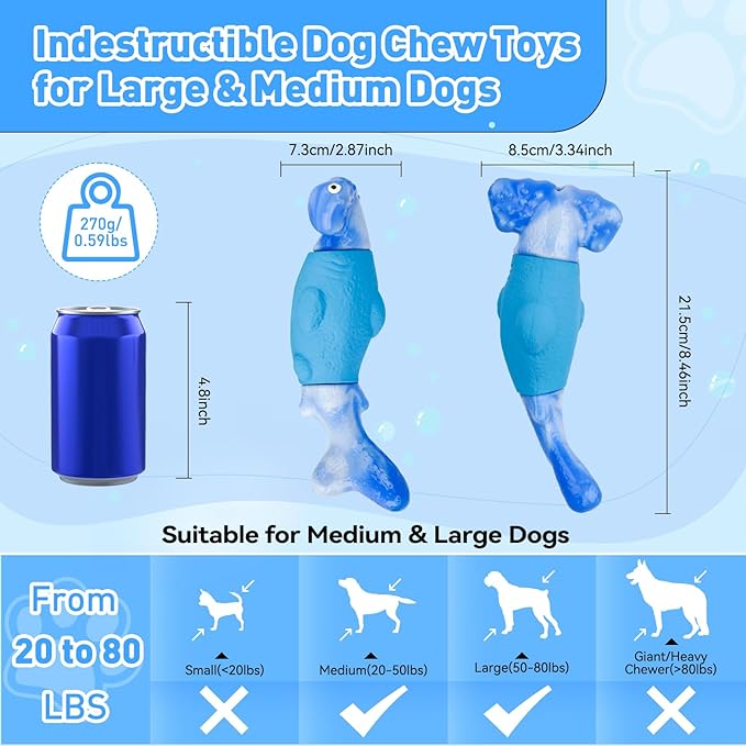 Dog Toys for Aggressive Chewers, Interactive Dog Chew Toy for Large Dogs, Indestructible Squeaky Toys to Keep Them Busy, Tough Toys for Medium/Large Dogs Blue