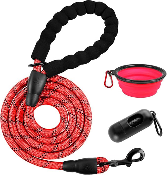 BARKBAY Dog Leashes for Large Dogs Heavy Duty Dog Leash 4/5/6 FT with Comfortable Padded Handle and Highly Reflective Threads for Medium Large Dogs Walking Training Running (6FT-1/2'',Red)