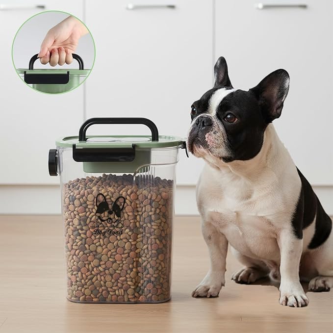Dog Cat Food Storage Container,Pet Food Storage Bin with Side Pouring Spout and Handle,4lb Cat Dog Treat Container Dispenser,Airtight BPA-free Portable pet FoodS Holder with Folding Bowl