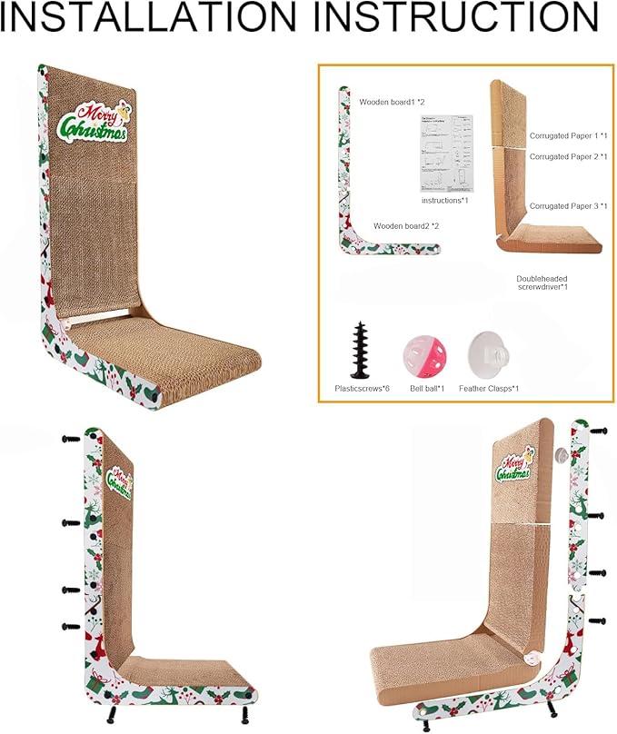 Cardboard Cat Scratcher, 23.6 Inch L Shaped Vertical Cat Scratching Board, Wall-Mount Cat Scratchers for Indoor Cats (Colorful, 1pcs)