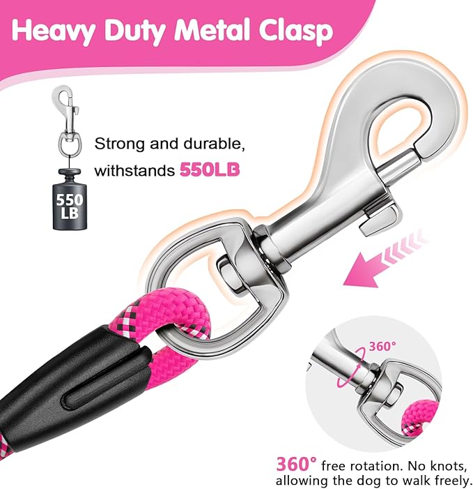 Dog Leash Heavy Duty 4/5/6ft-Red XiaZ 2 Handles Dog Leashes for Medium Large Dogs 1/2 Inch 1000lb Strength Reflective PVC Waterproof-Handles Metal Hook Dual-Handle Rope Leash Nighttime Safety