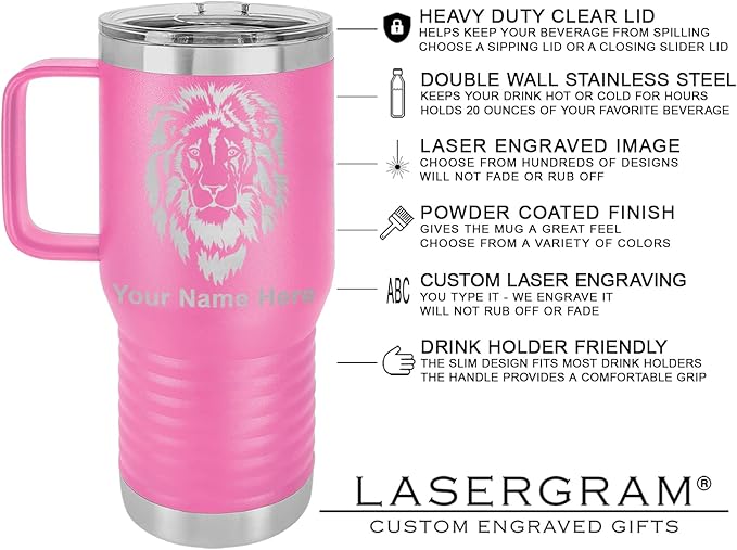 LaserGram 20oz Vacuum Insulated Travel Mug with Handle, Chihuahua Dog, Personalized Engraving Included (Pink)