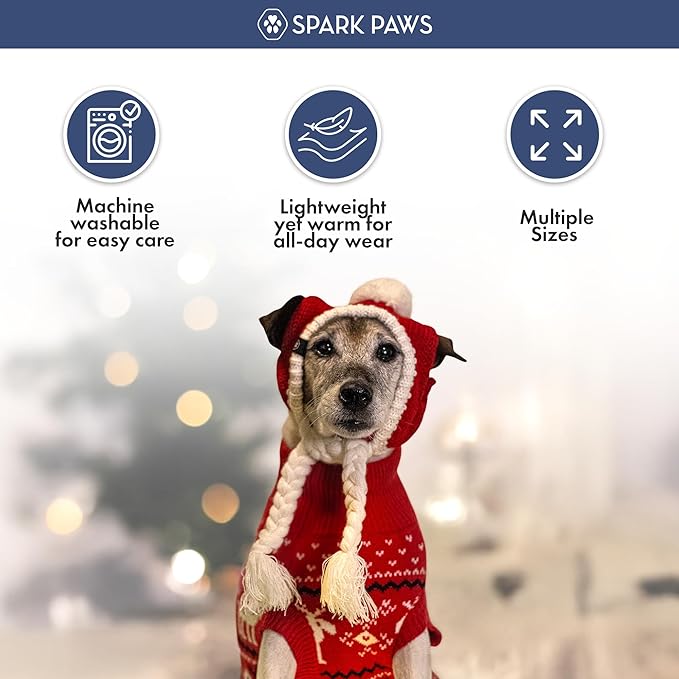 Spark Paws Christmas Dog Sweater – Ultra Soft Holiday Knit Sweater for Small, Medium & Large Dogs, Cute Pet Sweater for French Bulldogs & Big Dogs, Easy Potty V Cut Design Jacket - (Dasher Red,L)