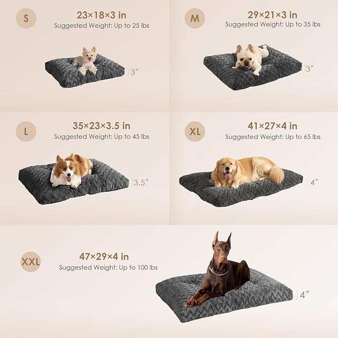 EHEYCIGA Reversible Dog Crate Bed Washable, Comfort Fluffy Plush Dog Kennel Pad for Small Doggie and Cats, Deluxe Machine Washable Pet Sleeping Mats, 23" x 18"x 3", Charcoal