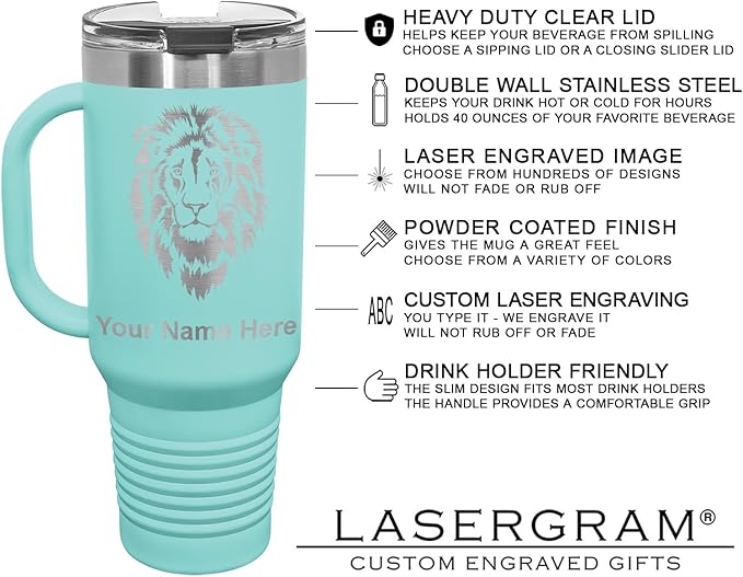 LaserGram 40oz Vacuum Insulated Travel Mug with Handle, Chihuahua Dog, Personalized Engraving Included (Teal)