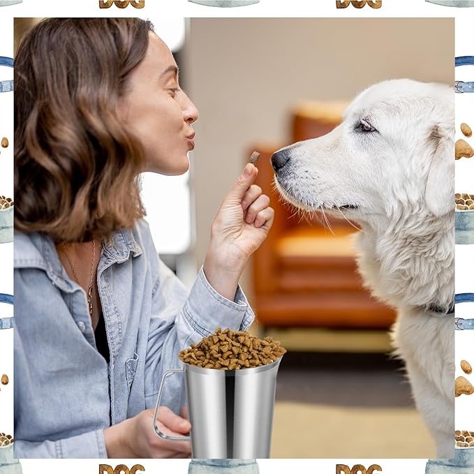 3 Cup Dog Food Scoop 304 Stainless Steel Dog Food Measuring Cups for Cat or Bird Pet Foods, Injection Molded and Dishwasher Safe (3 Cups)