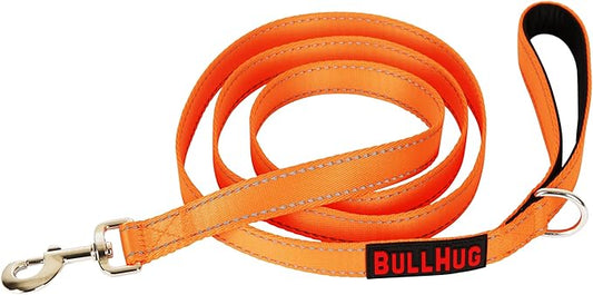 BULLHUG 6 FT Bulldog Leash with Padded Handle. Perfect for Bulldogs, French Bulldogs, Pugs & All Breeds. Leashes for Walking, Training Lead for Bulldogs (NEON Orange)