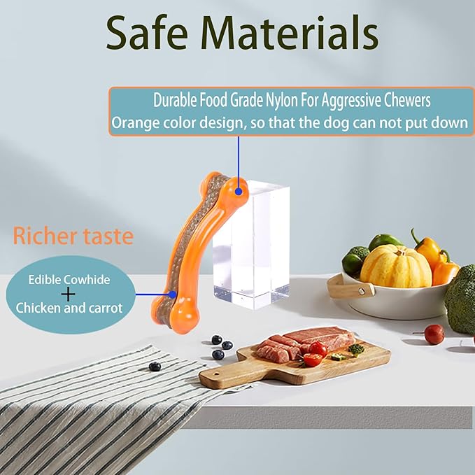 Real Beef+Chicken+Carrot Flavor Dog Chew Toys - Indestructible Teething Toys for Large/Medium/Small Breed, Tough Durable Nylon Toys