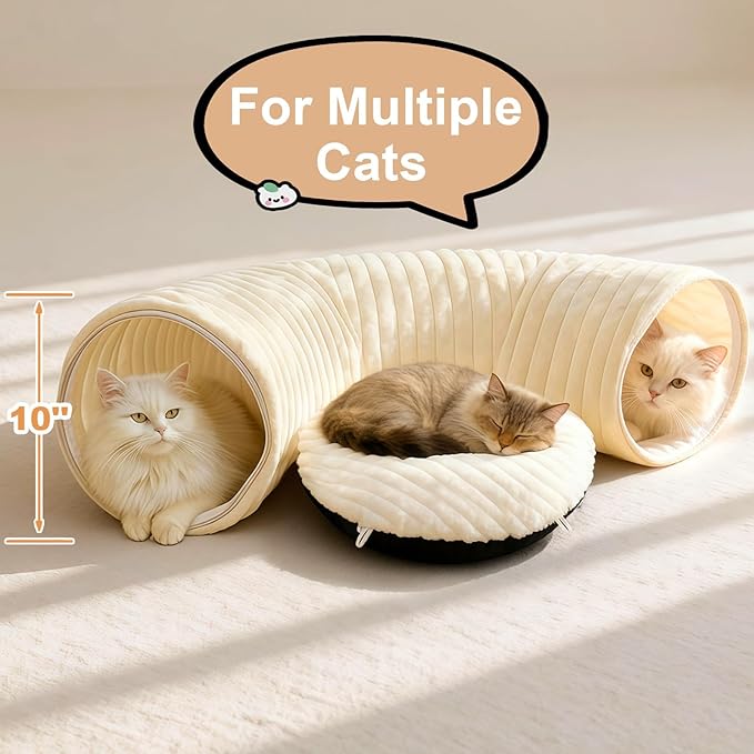 Cat Tunnel Bed with 40 Cat Toys, Collapsible Play Tunnel for Indoor Cats, Cat Tube for Kitten Puppy