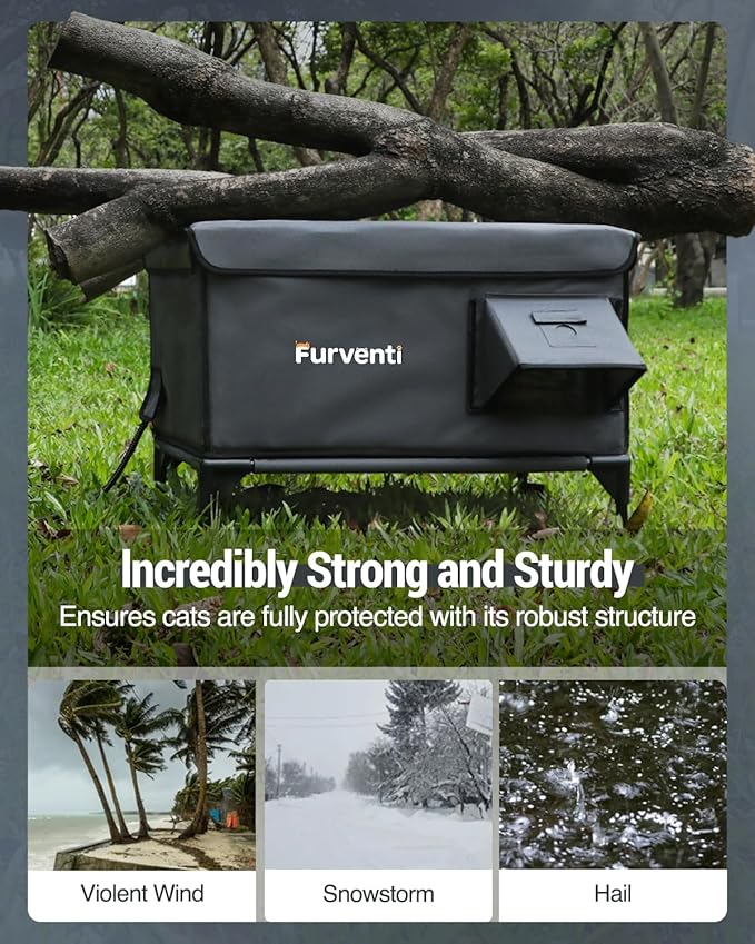 Heated Cat House for Outside,Dual Camera Mounts,100% Weatherproof & Extremely Insulated,Elevated Feral Cat Shelter with Escape Door,Waterproof Eaves for Outdoor Stray Barn Cat(Dark Grey, XL)