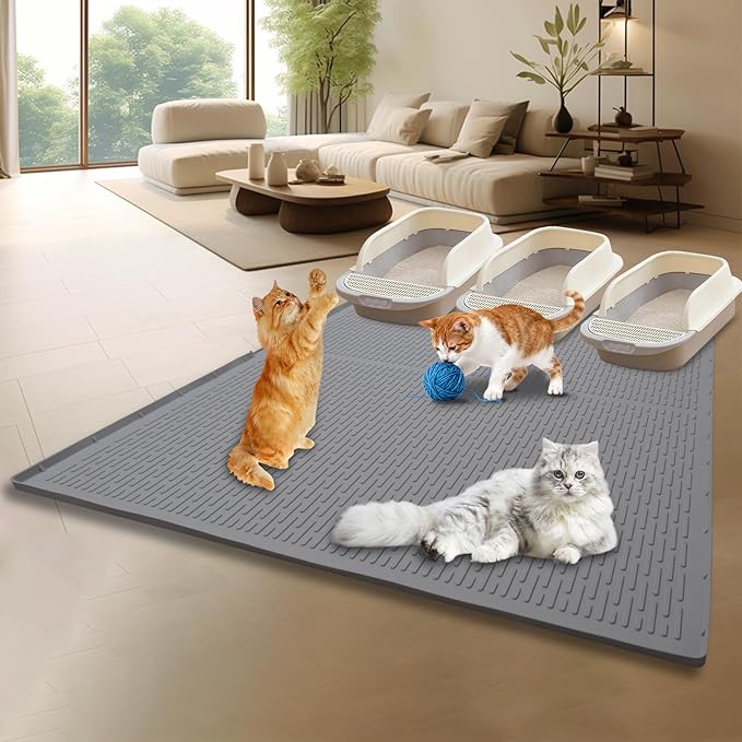 Large Silicone Litter Mat 47x35in,XXXL Waterproof Cat Litter Trapping Mat,Washable Cat Litter Box Trapping Mats for Floor