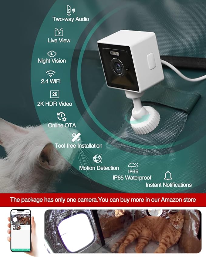 Heated Cat House for Outside,Dual Camera Mounts,100% Weatherproof & Extremely Insulated,Elevated Feral Cat Shelter with Escape Door,Waterproof Eaves for Outdoor Stray Barn Cat(Dark Green, L with Cam)