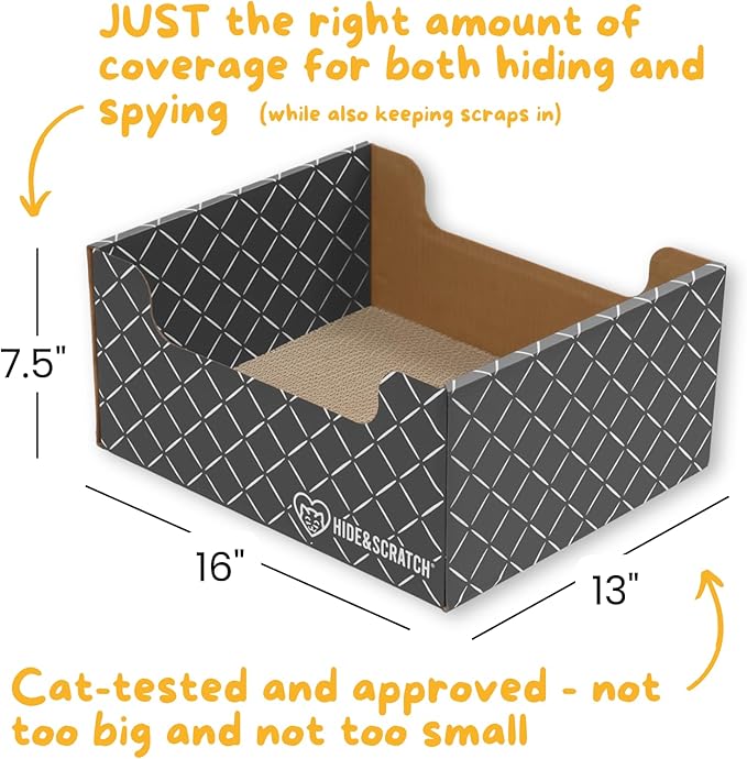 HIDE & SCRATCH Cardboard Cat Scratcher; Cat Scratcher Box and Bed with Refillable Double-Sided Cardboard Scratch Pad for Indoor Cats