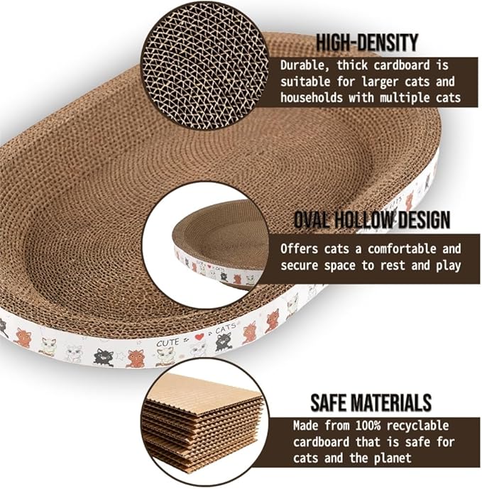 2PCS Large Cat Cardboard Scratcher with Toys, Oval 21.7" x 14.9" Kitty Scratching Board for Indoor Kitten Play Scratch Bed Sofa Furniture Protector