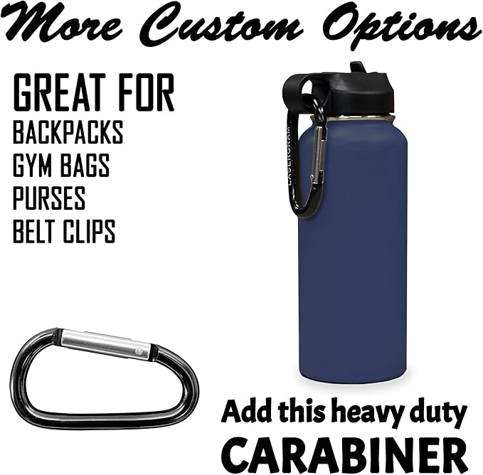 LaserGram Personalized Water Bottle, Cat with Butterfly, Stainless Steel Double Wall Vacuum Insulated with Flip Top Straw, Custom Engraved Gift (32oz / 950ml Navy Blue)