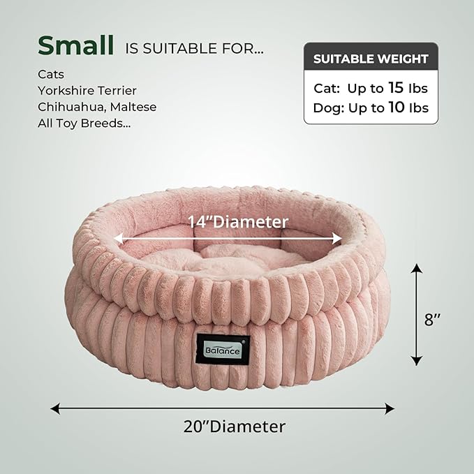 BALANCE Cat Bed Kitten Bed, Washable Round Cat Beds for Indoor Cats,Super Soft Plush Faux Fur Pet Bed for Puppy and Kitten with Anti-Slip Bottom