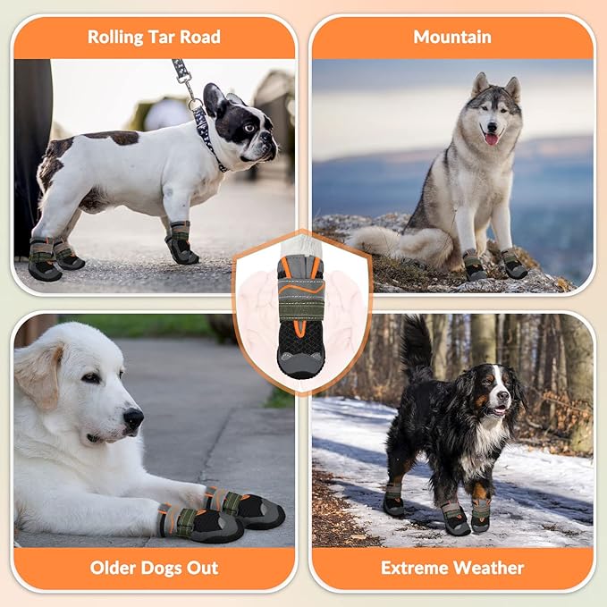 SlowTon Dog Shoes for Large Small Medium Dogs - Breathable Dog Boots for Summer Hot Pavement, Paw Protector for Outdoor Walking Winter Snow, Anti-Slip Rubber Dog Booties for Hardwood Floor (B, 4)