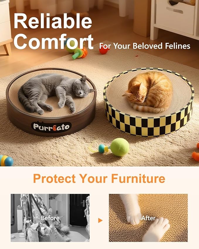 Cat Scratcher, Cardboard Cat Scratchers for Indoor Cats, Large Cat Scratching Board, Round Bowl Cat Scratch Pad Bed (Checkerboard)