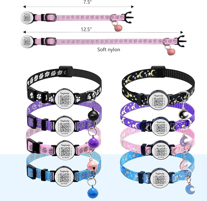 2 Pack QR Code Breakaway Cat Collars - Reflective Glow in The Dark Safety Collar with Smart ID Tag, Adjustable 7.5-12.5 Inch for Kittens & Cats (Purple)