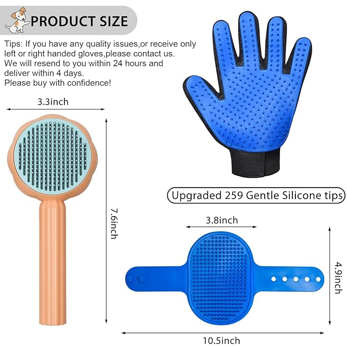 GJEASE Cat Grooming Glove Brush,Self-Cleaning Slicker Pet Brush for Short and Long Haired Pets,Dog Bath Brush for Shedding and Grooming,Removes Loose Hair and Tangles,Promote Circulation