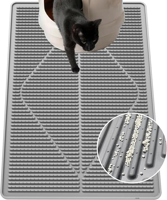 Gosmol Waterproof Cat Litter Mat XXL, 38" x 25" Litter Trapping Mat，Kitty Litter Box Mats Extra Large Easy Clean, Litter Trapping Catcher Mat, Cat Supplies & Accessories for Indoor Cats -Grey