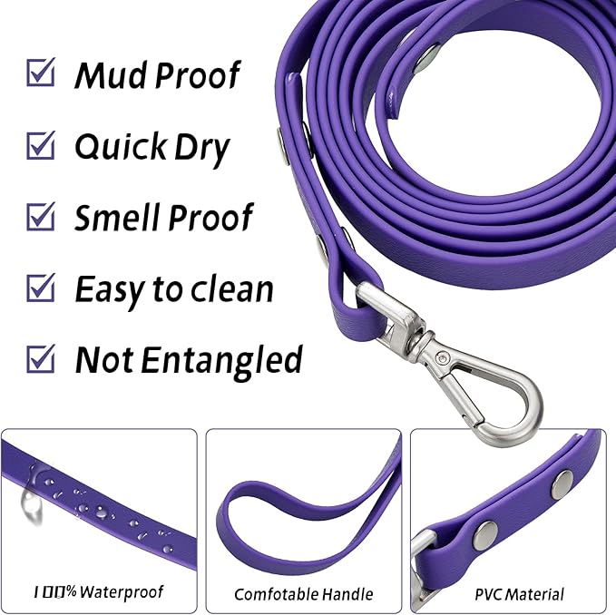 Waterproof Long Dog Training Leash 10ft Outdoor PVC Dog Leashes Great for Large Medium Small Dog Training Lead,Beach,Yard,Play,Camping(Purple