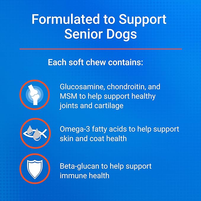 Nutramax Cosequin for Senior Dogs Joint Health Supplement, Contains Glucosamine, Chondroitin, MSM, Omega-3s and Beta-Glucan, Supports Joint, Skin and Coat, Immune Health, Soft Chews, 120 Count