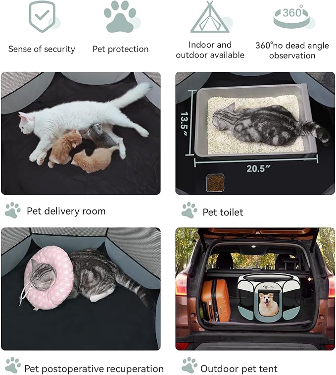 Medium Dog Cat Playpen, Puppy Pet Playpen Indoor for Small Dog Crate Tent Cage Outdoor, Portable Pop Up Dogs Enclosure Kennel with Carrying Case for Dogs/Cats/Rabbits (Grey with Pad, Medium)